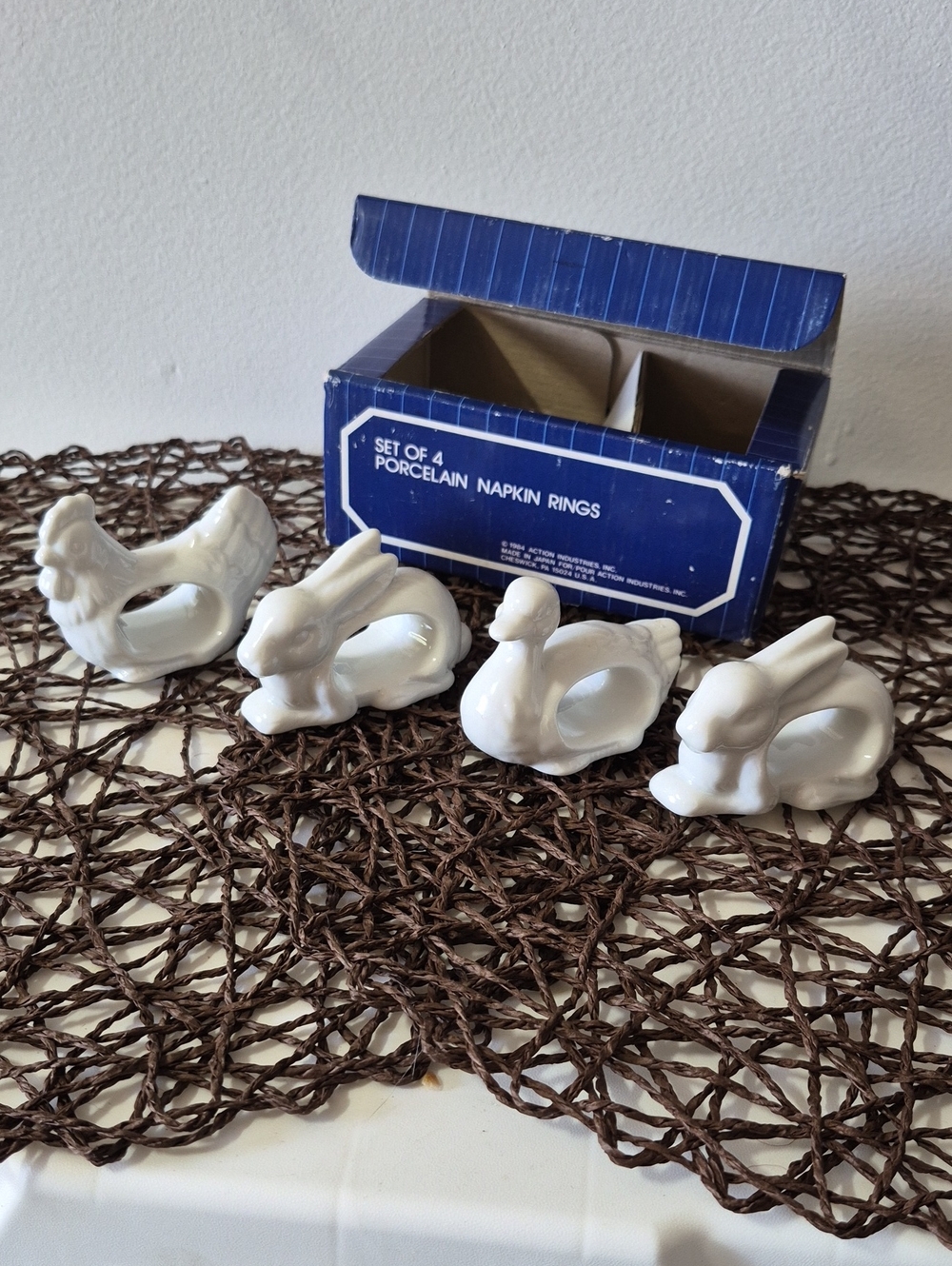 Set of 4 White Porcelain Animal Napkin Rings Made In Japan